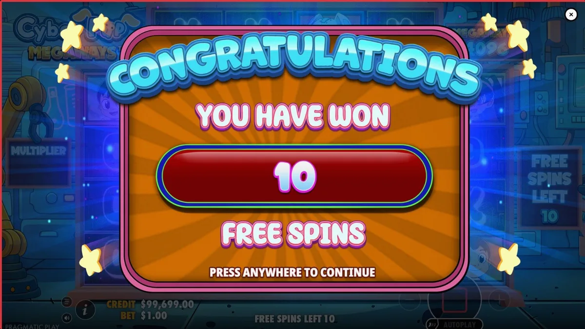 Cyber Pup Megaways slot machine interface featuring futuristic anime characters and robotic dog
