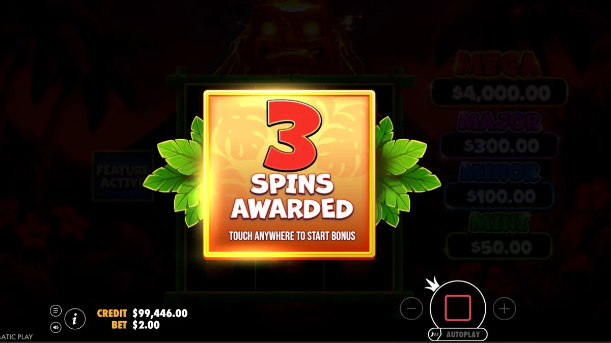 Interface vibrante do jogo de slot Super Tiki Strike com tema tropical